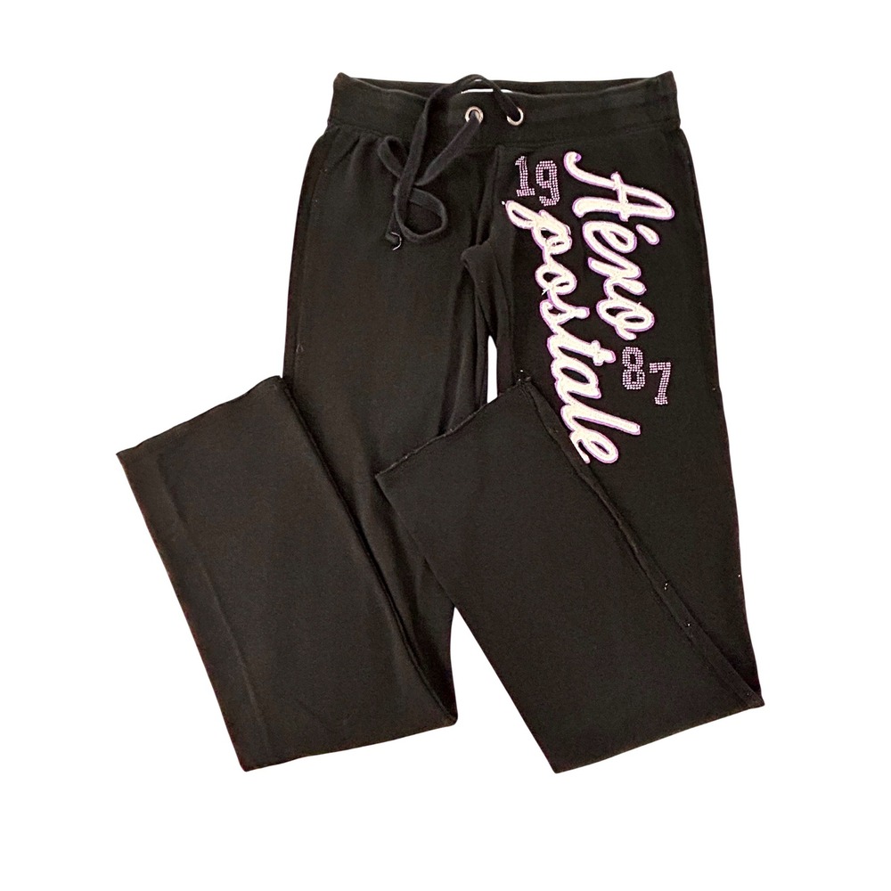 Aeropostale‎ Navy Rhinestone Logo Sweatpants XS Stretch Y2K Joggers 5603AH12